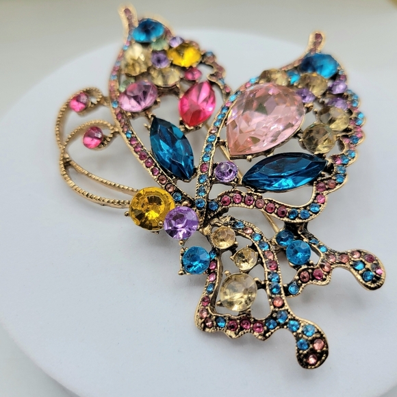 Colorful Butterfly Brooch with Gemstones - Picture 5 of 5